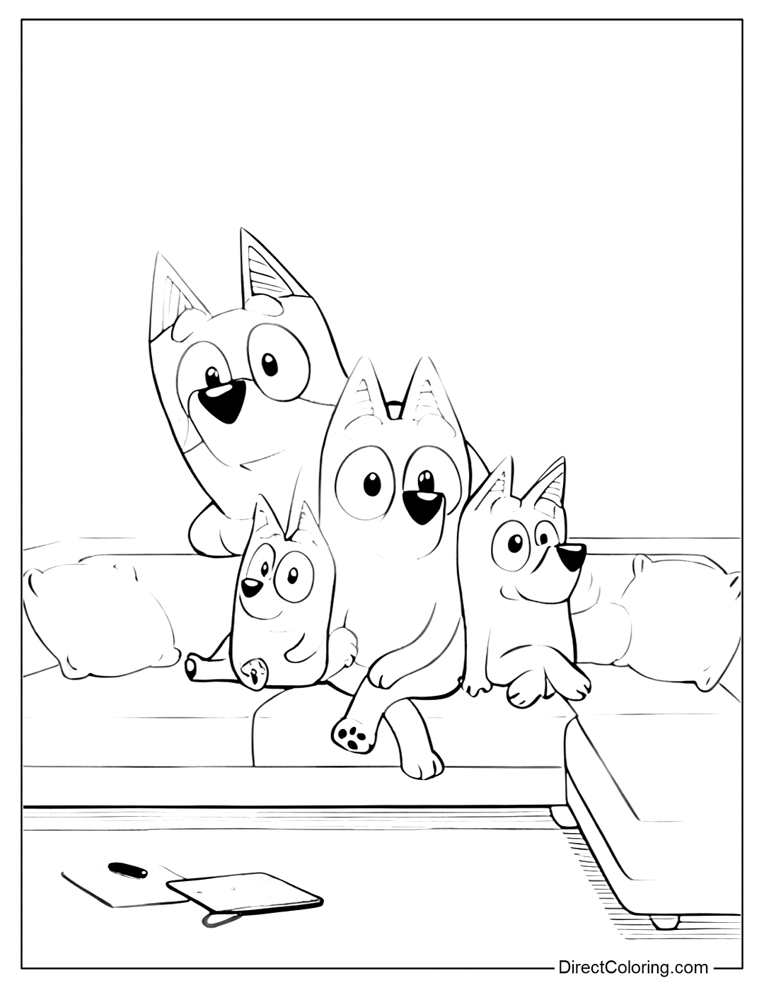 Bluey Family on Couch Coloring Page
